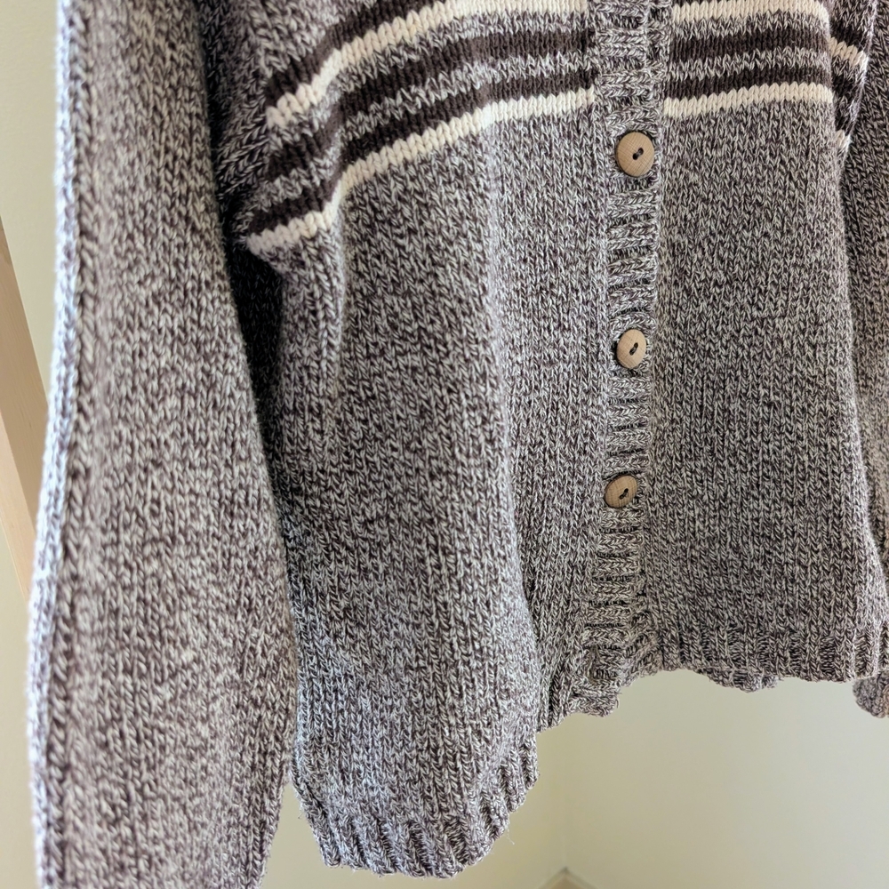 Vintage Striped Chunky Marled Collared Cardigan Sweater In Gray - Picture 3 of 4